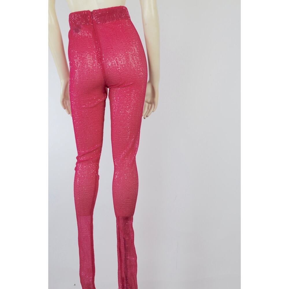 LaQuan Smith Sequin Leggings Fuchsia Pink High Waisted Skinny Stretch Pants S
